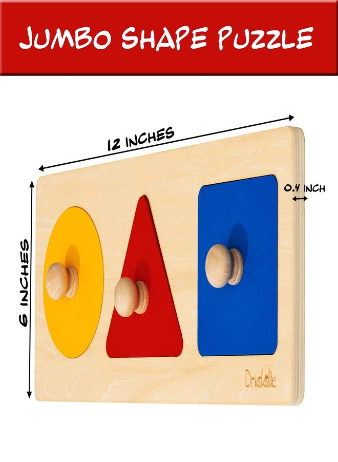 Driddle Magnetic Wooden Montessori Knob Puzzle - 3 Jumbo Shapes - Learn Colors & Shape – Baby & Toddler Development Toy - Image 4